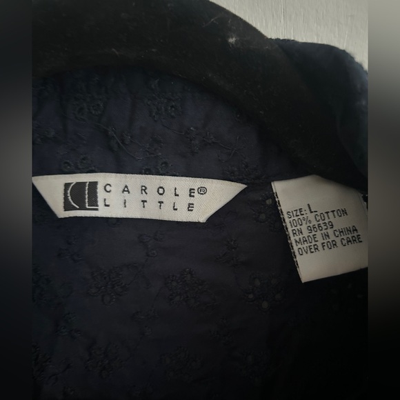 Navy Blue Short Sleeve Button-Up Top size L - Picture 4 of 7